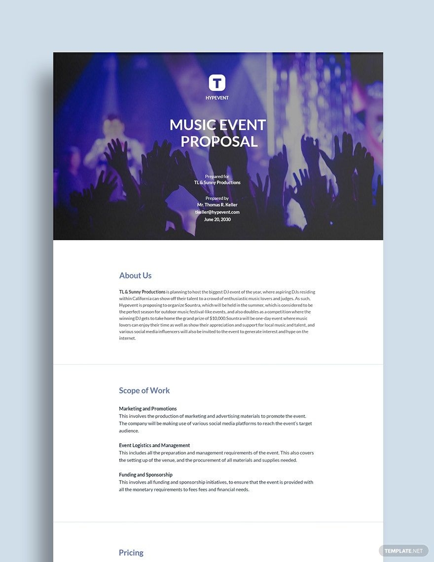Event Proposals Templates Format Free Download Template