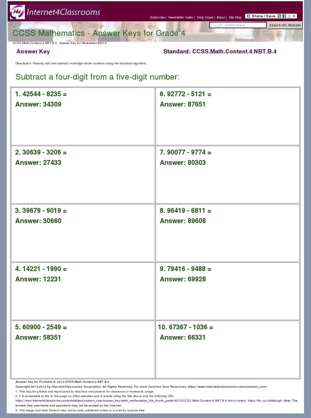 math worksheets with answer key