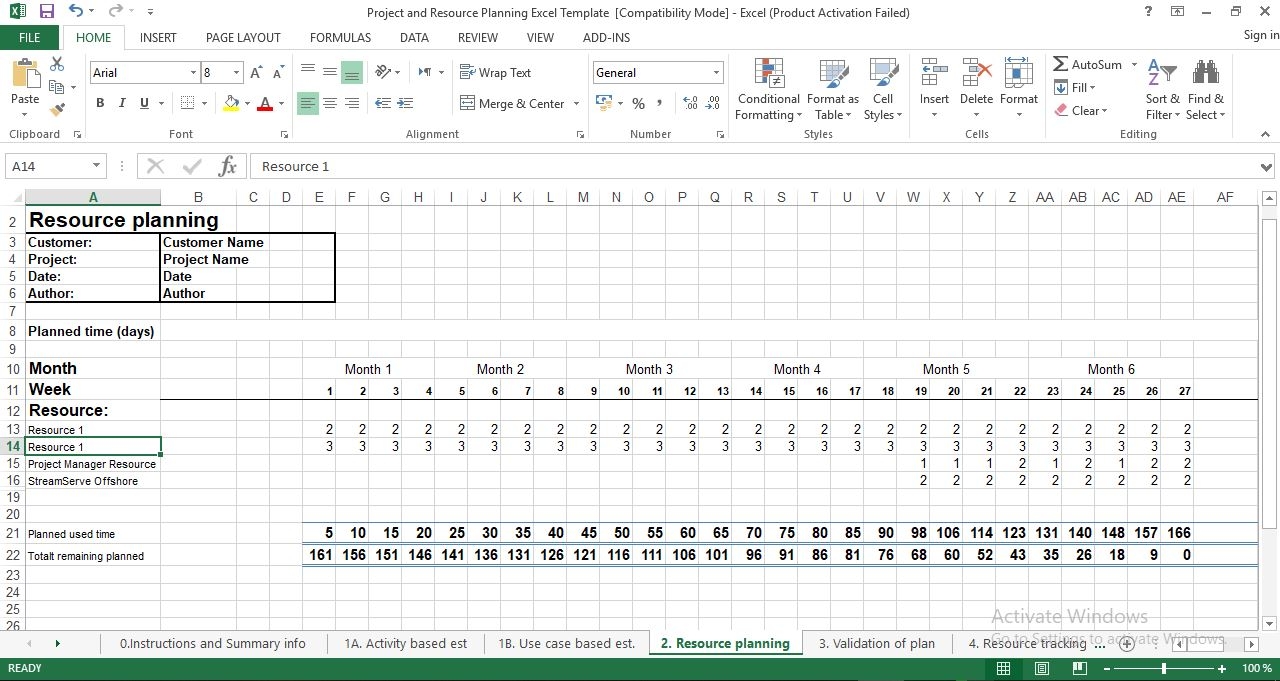 Excel Resource Planning Template