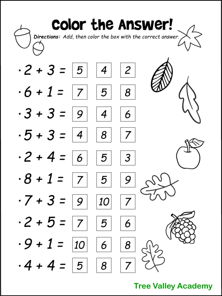 free fall math worksheets