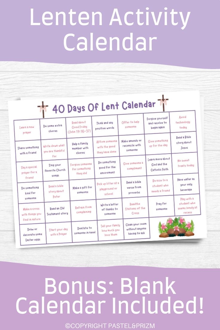 Family Lenten Calendar 40 Days Of Lent Printable Activity Calendar