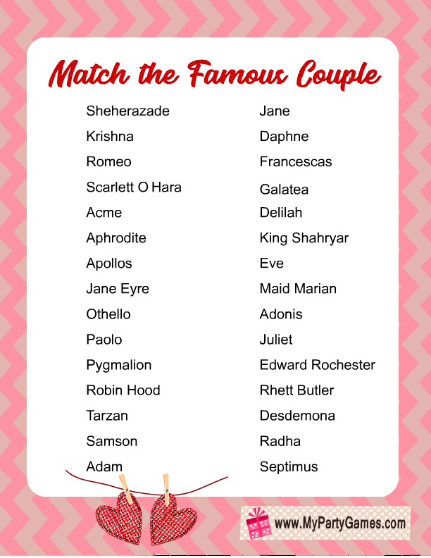 Famous Couples Quiz Printable