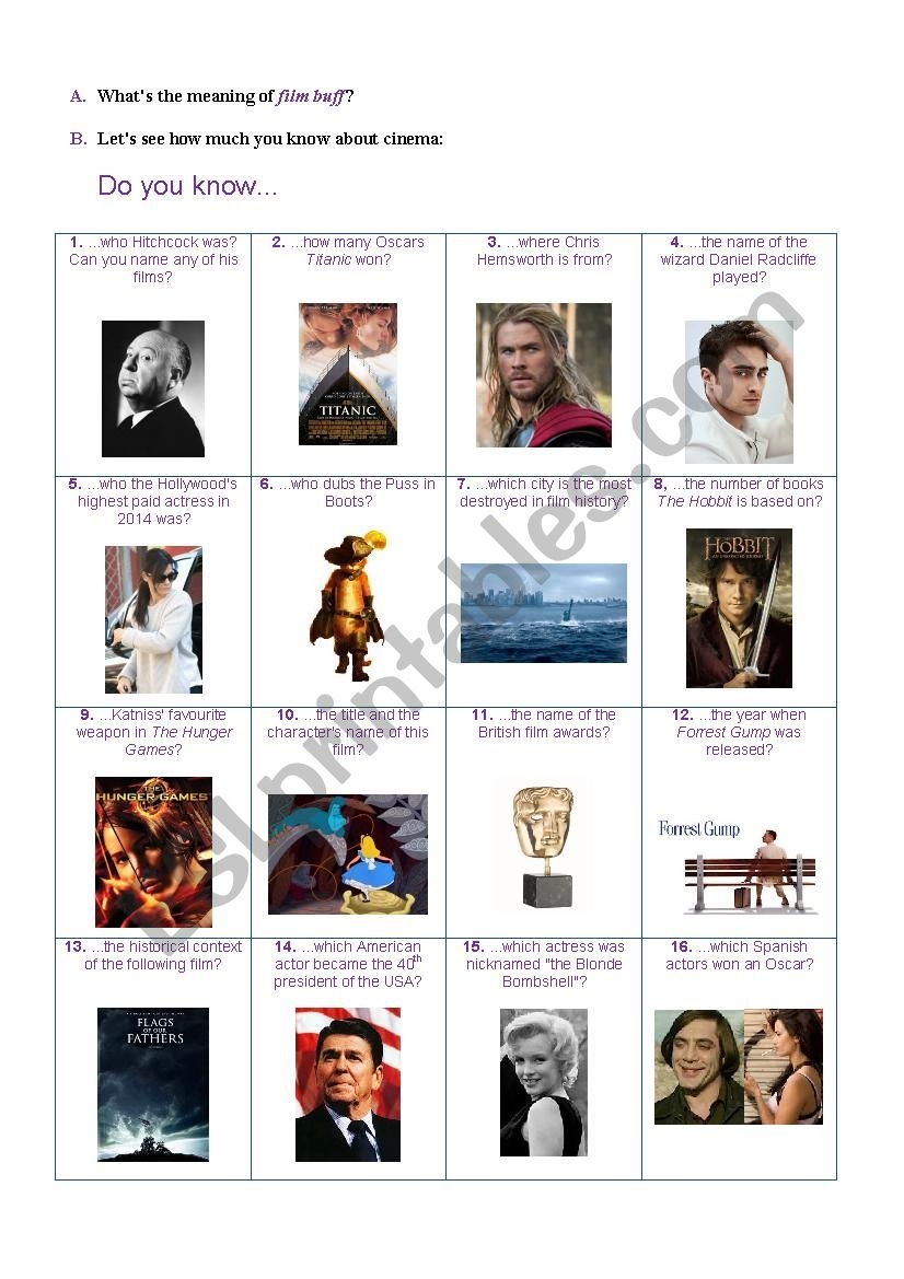Film Quiz ESL Worksheet By Magoal