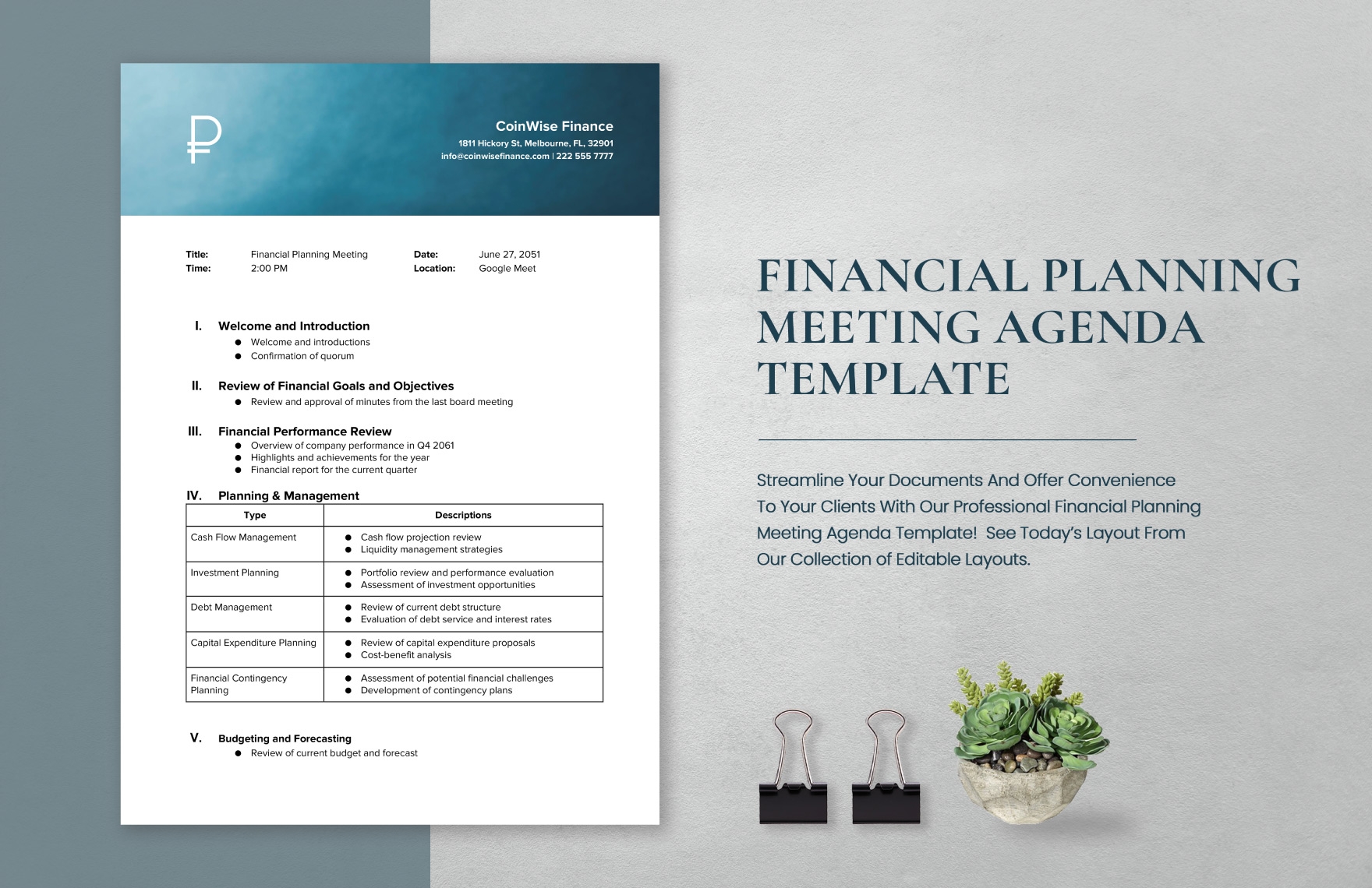 Financial Planning Meeting Agenda Template Google Docs Word PDF 
