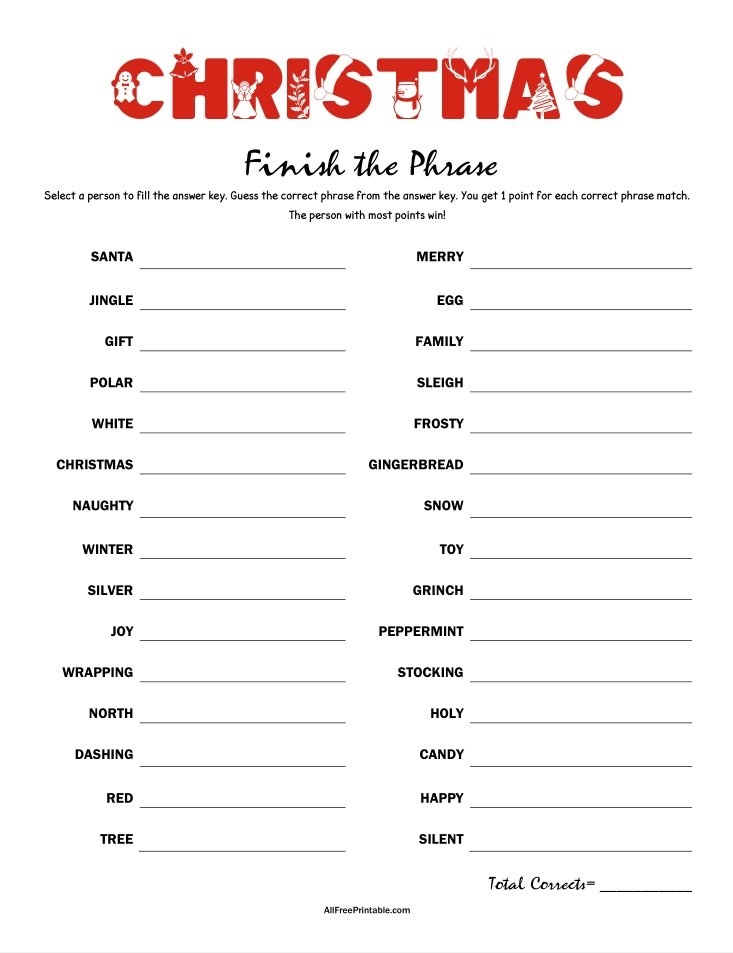 Finish The Phrase Free Printable