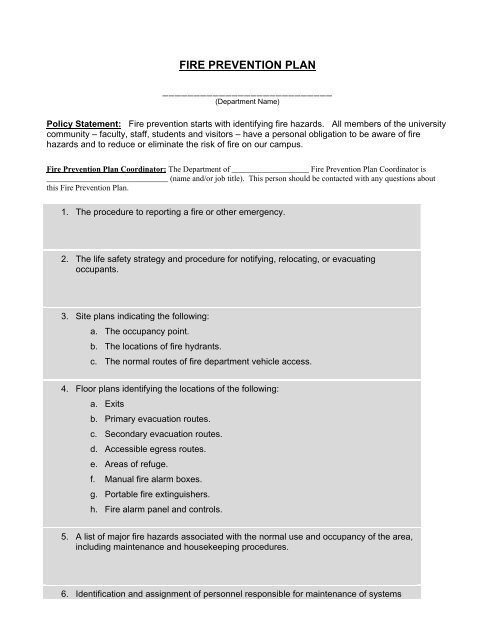 Fire Prevention Plan Template pdf
