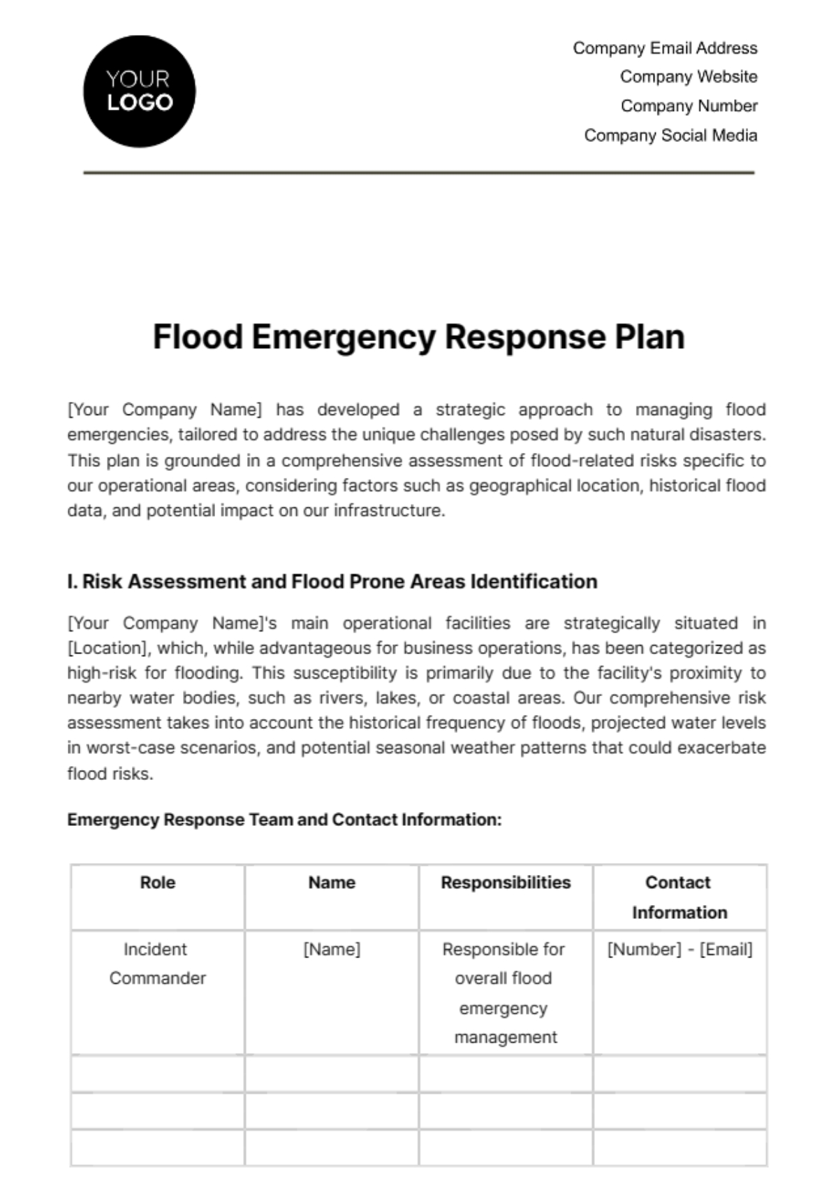 Flood Emergency Response Plan Template Edit Online Download Example 