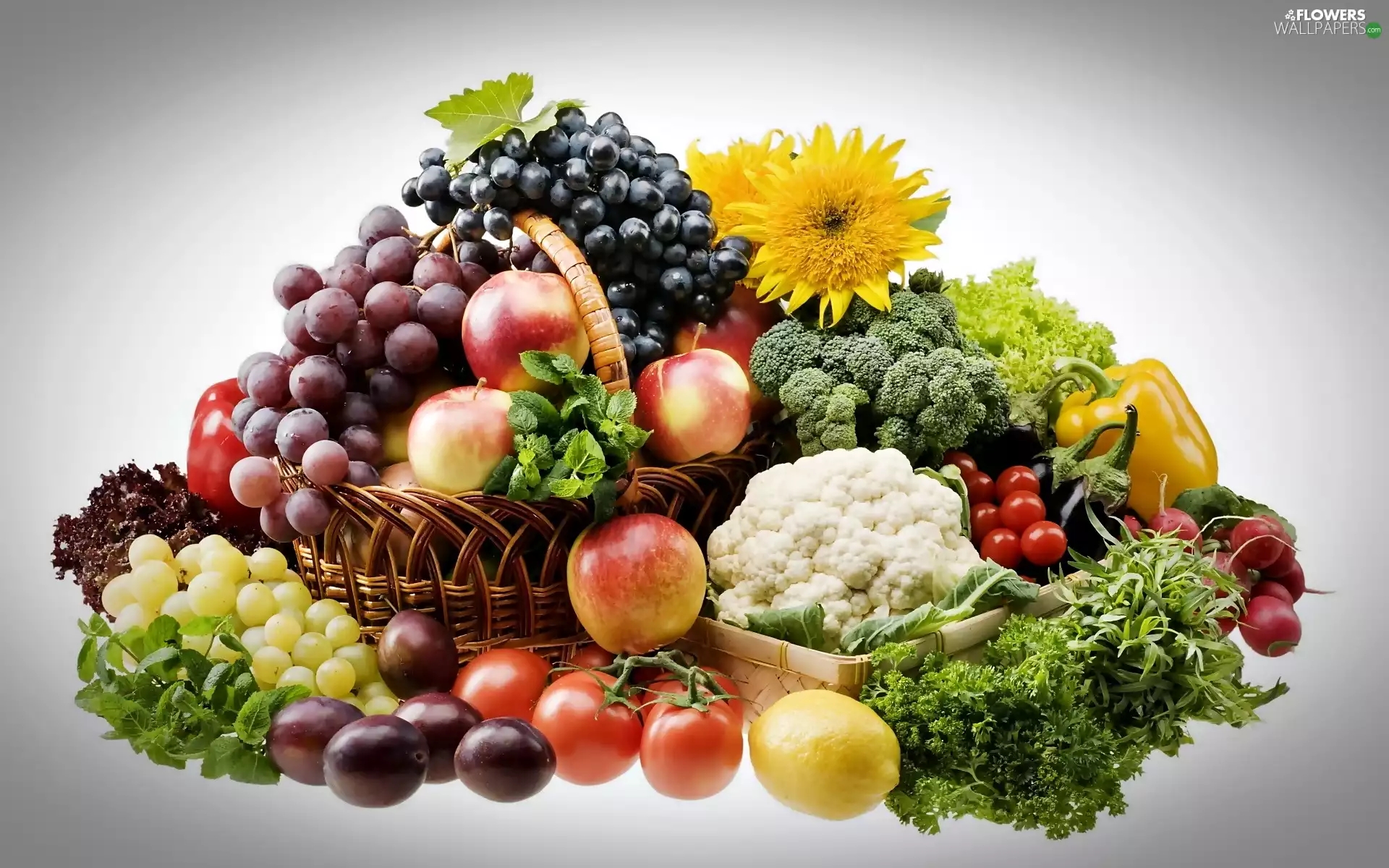 Flowers Fruits Grapes Plums Apples Vegetables Flowers Wallpapers 