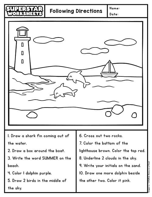 following directions printable activities