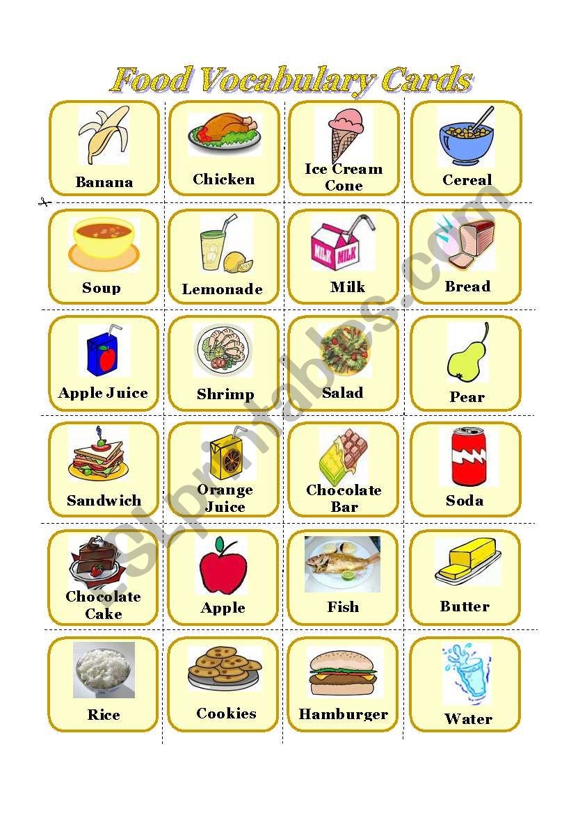 food picture cards printable