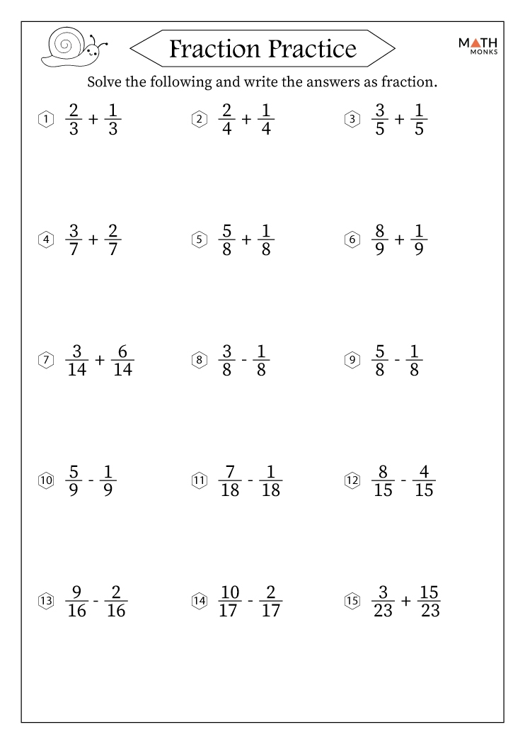 Fractions Worksheets With Answer Key