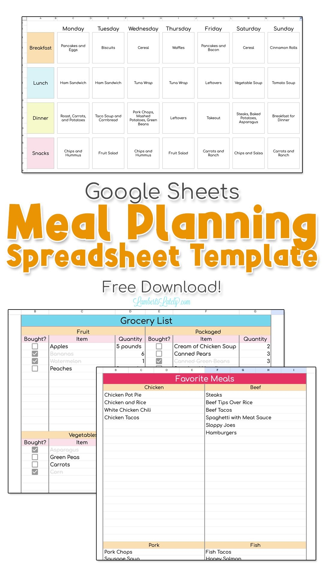 Free 3 Tab Meal Plan Template For Google Sheets Organisation