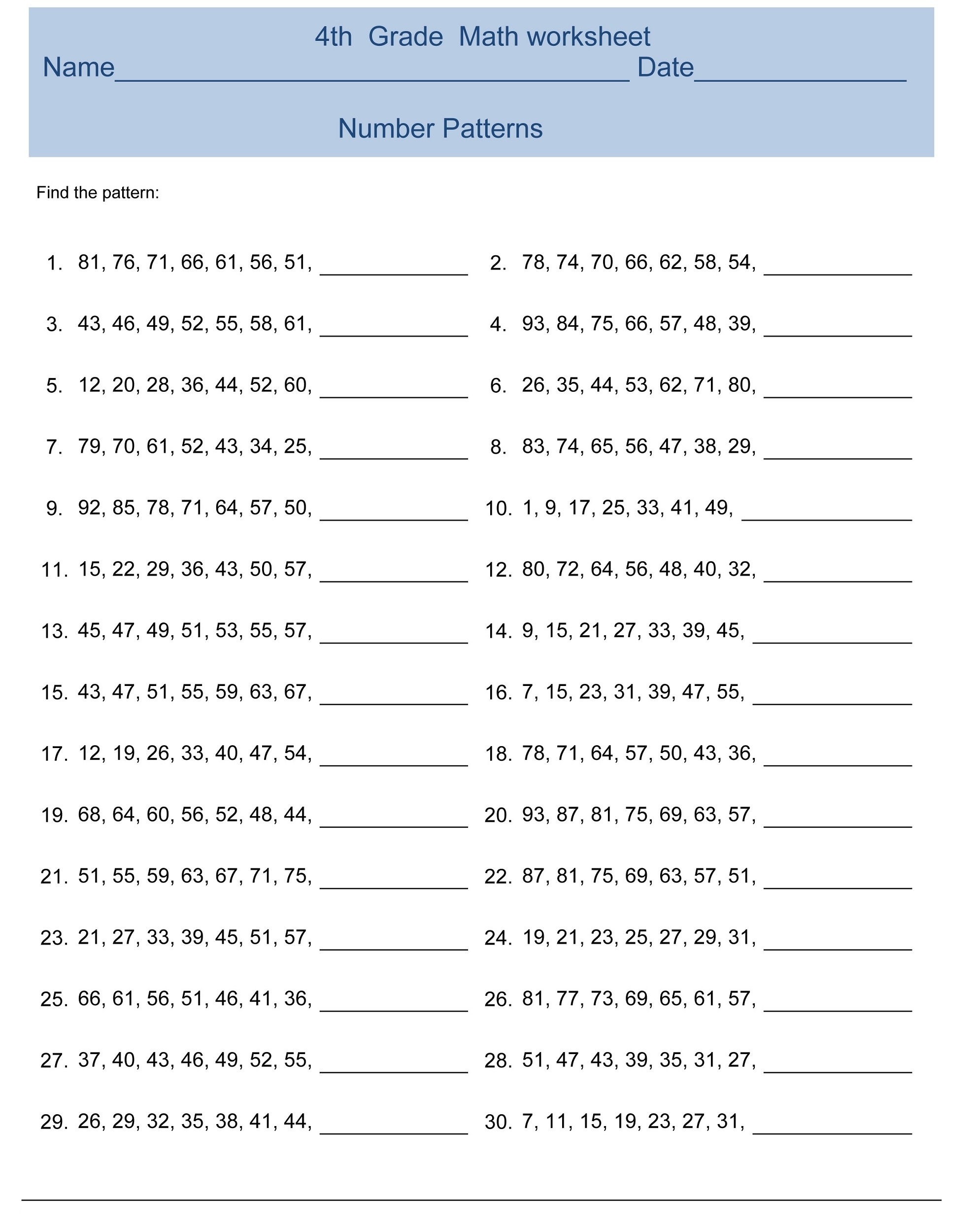 free math worksheets 4th grade