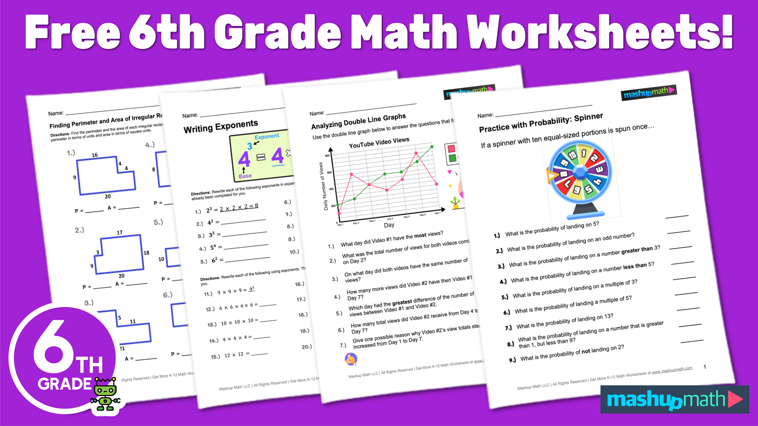 6th grade math practice worksheets
