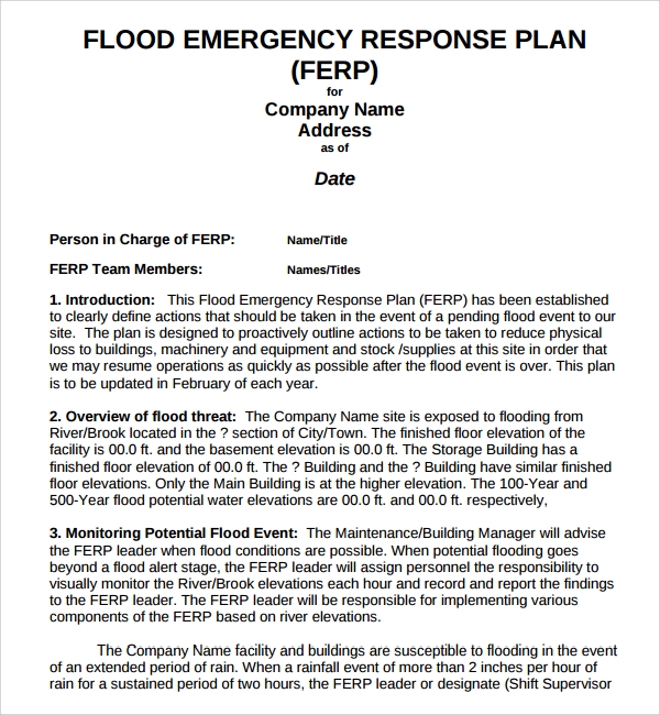FREE 9 Sample Emergency Response Plan Templates In PDF MS Word