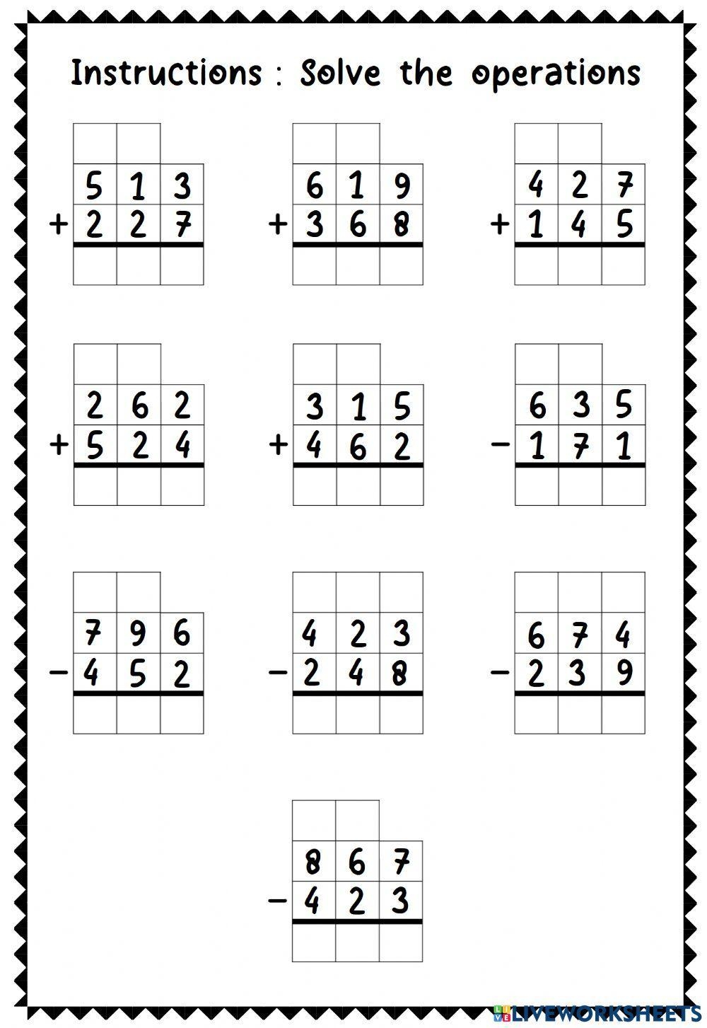 Free Addition And Subtraction Math Worksheet Free4Classrooms 