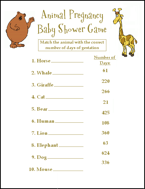Free Animal Baby Shower Game