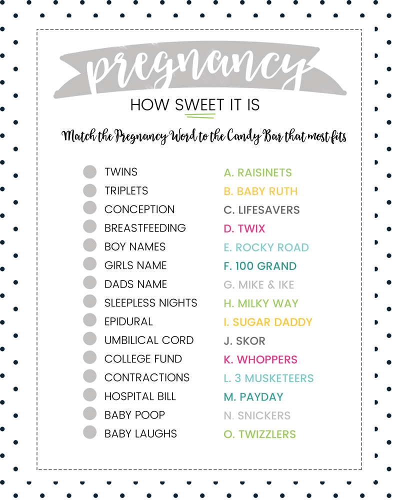 FREE Baby Shower Candy Bar Game 4 Colors Lil 39 Luna