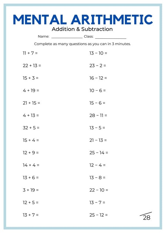 math printable worksheet