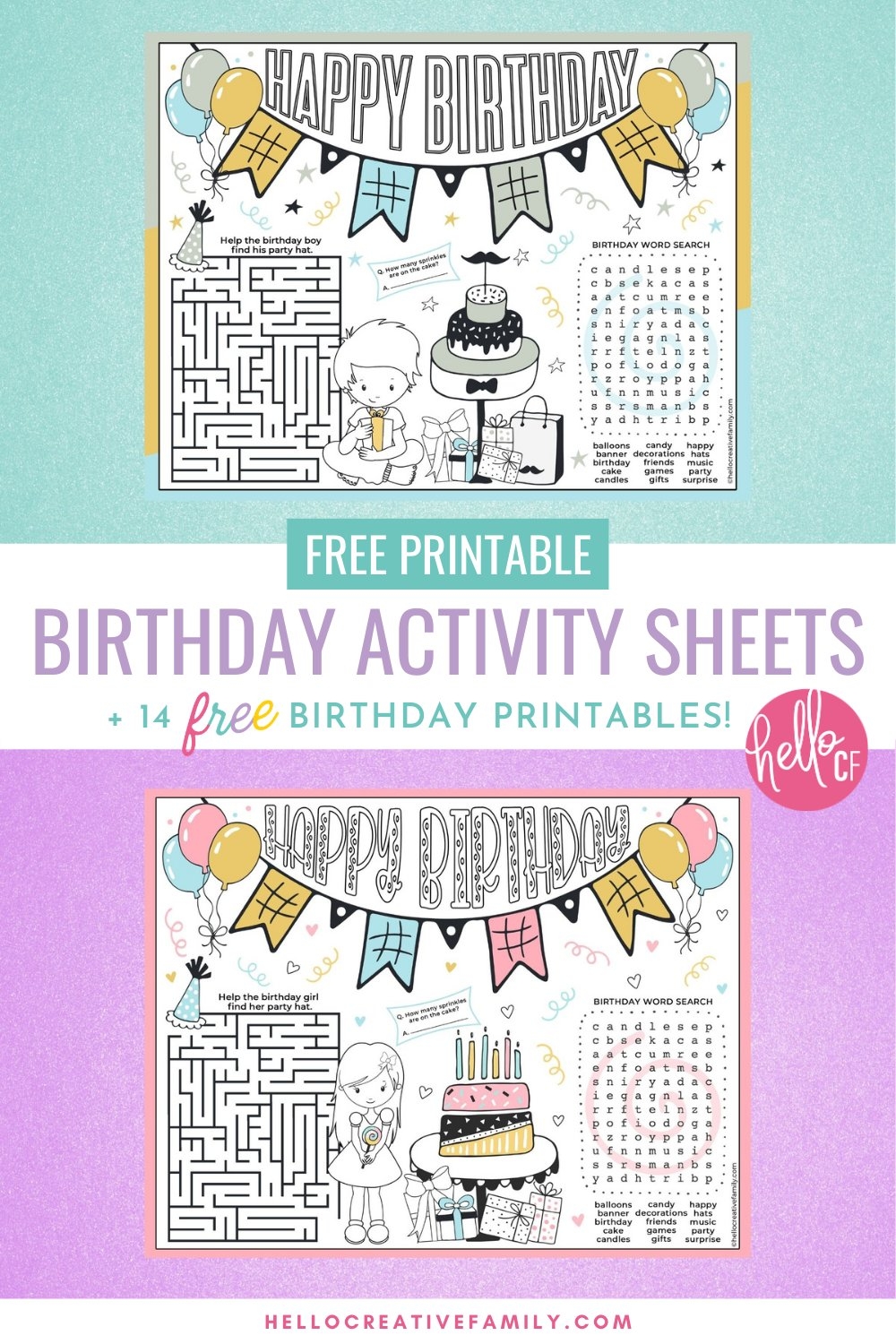 free printable birthday activity sheets