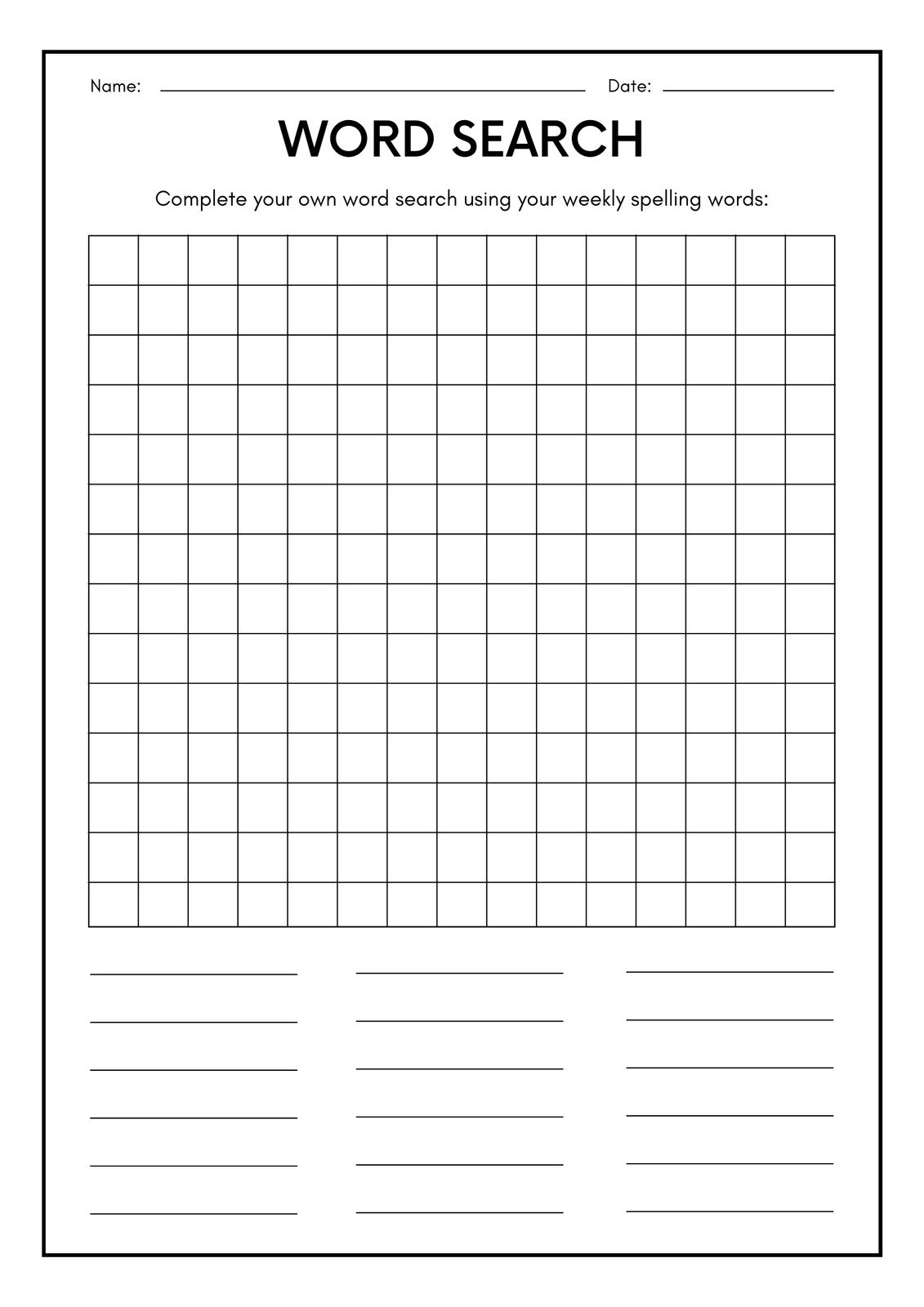Free Blank Word Search Puzzle Template Printable Online