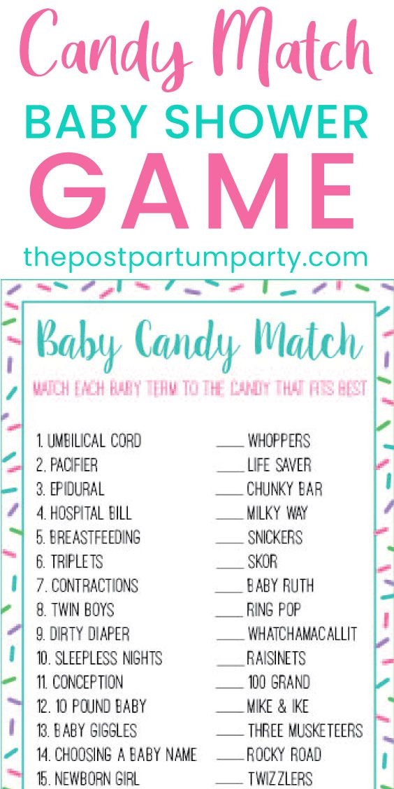 Free Candy Match Baby Shower Game The Postpartum Party Baby Shower