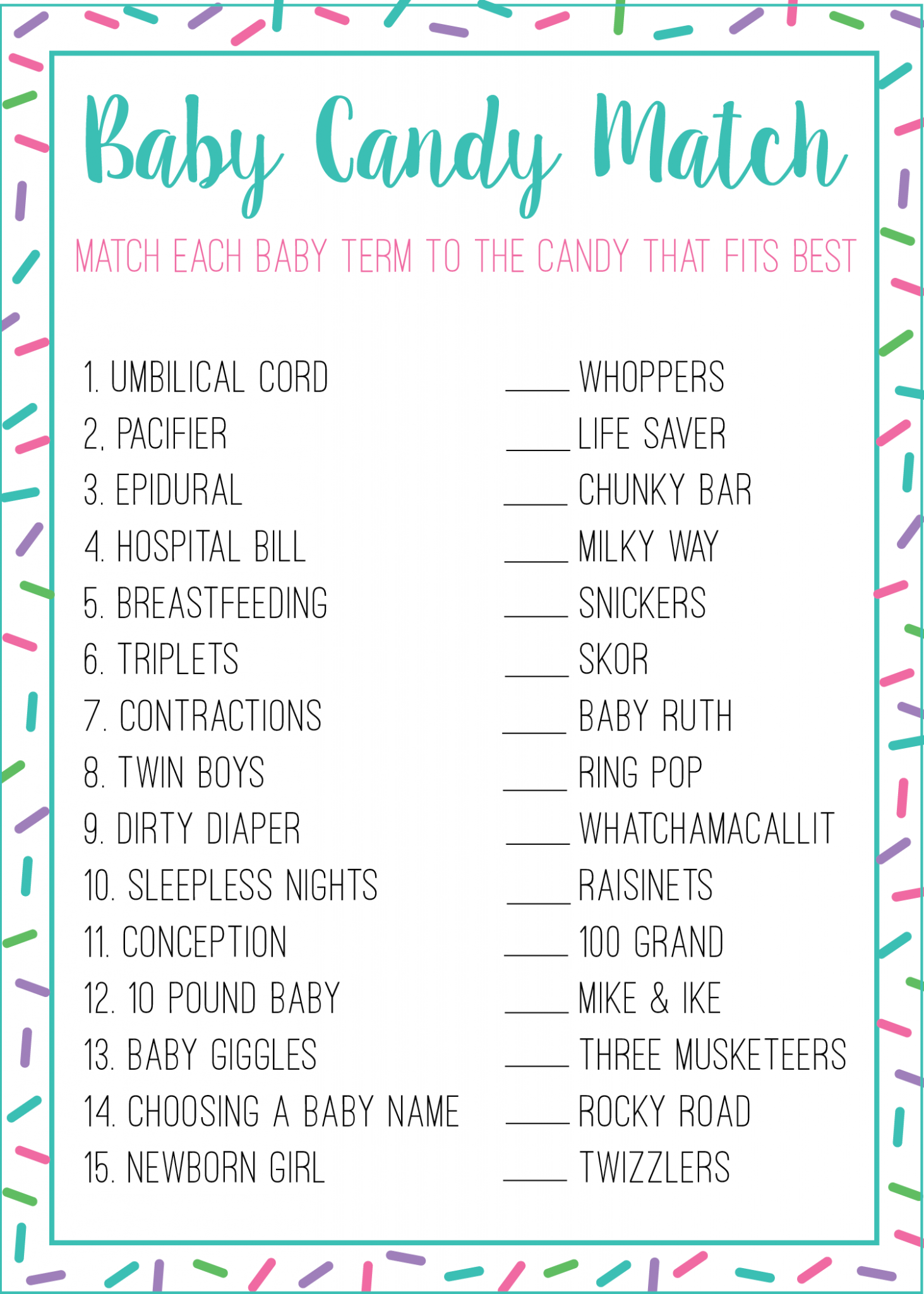 free printable baby candy match game