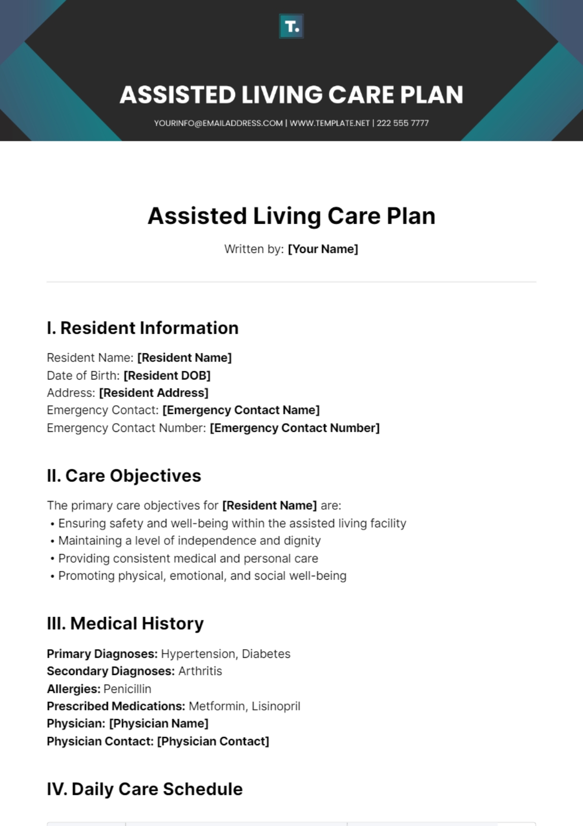 assisted living care plan template