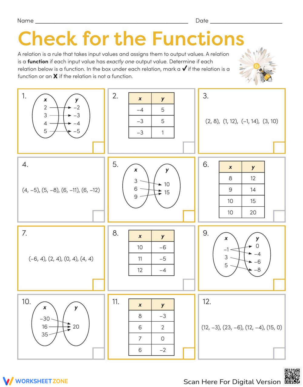 functions 8th grade math worksheets