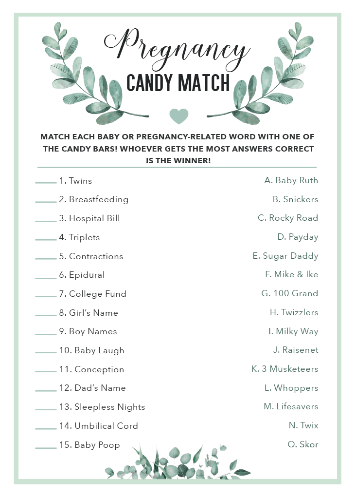 Free Gender Neutral Pregnancy Candy Match Baby Shower Game