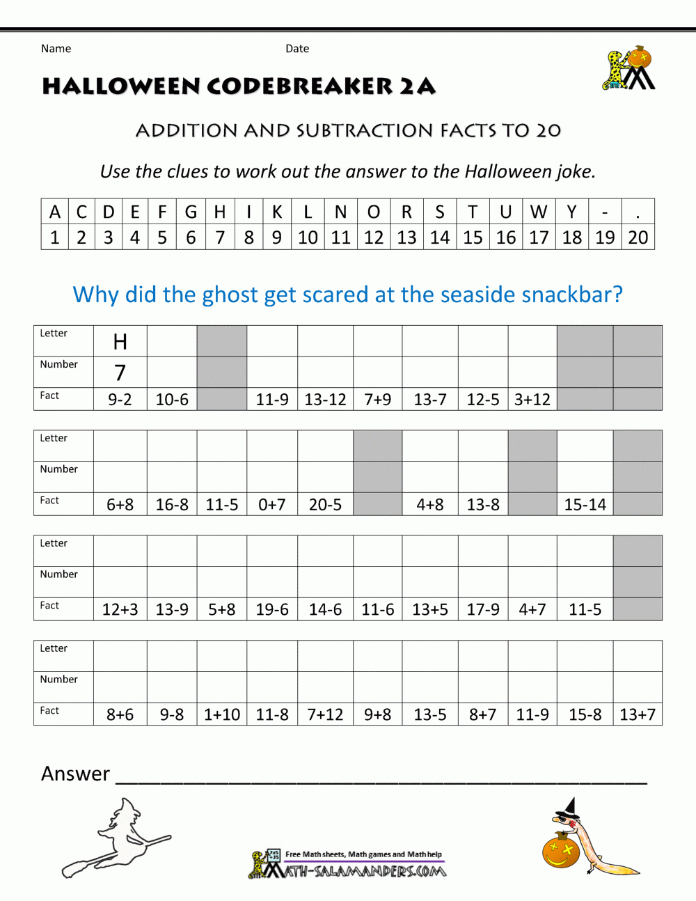 math worksheets for halloween