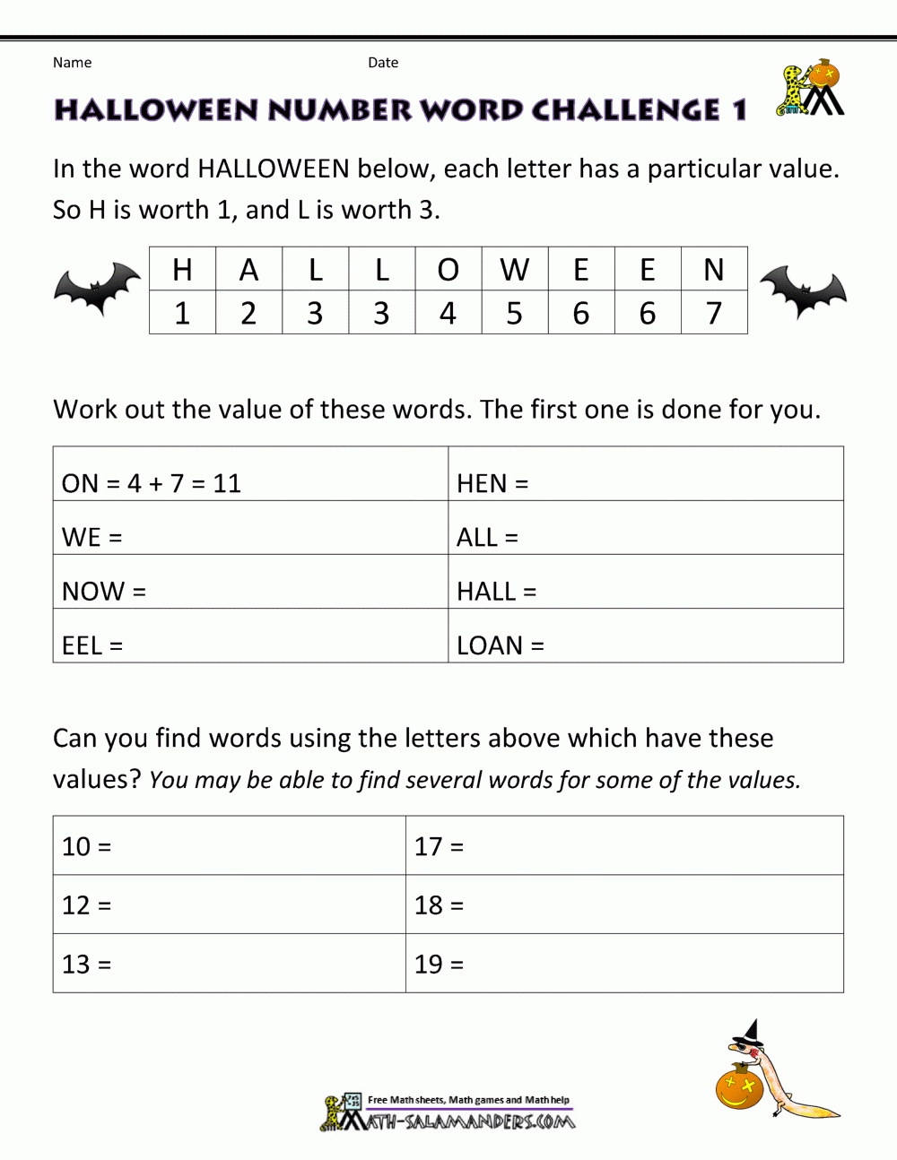 halloween math worksheets free