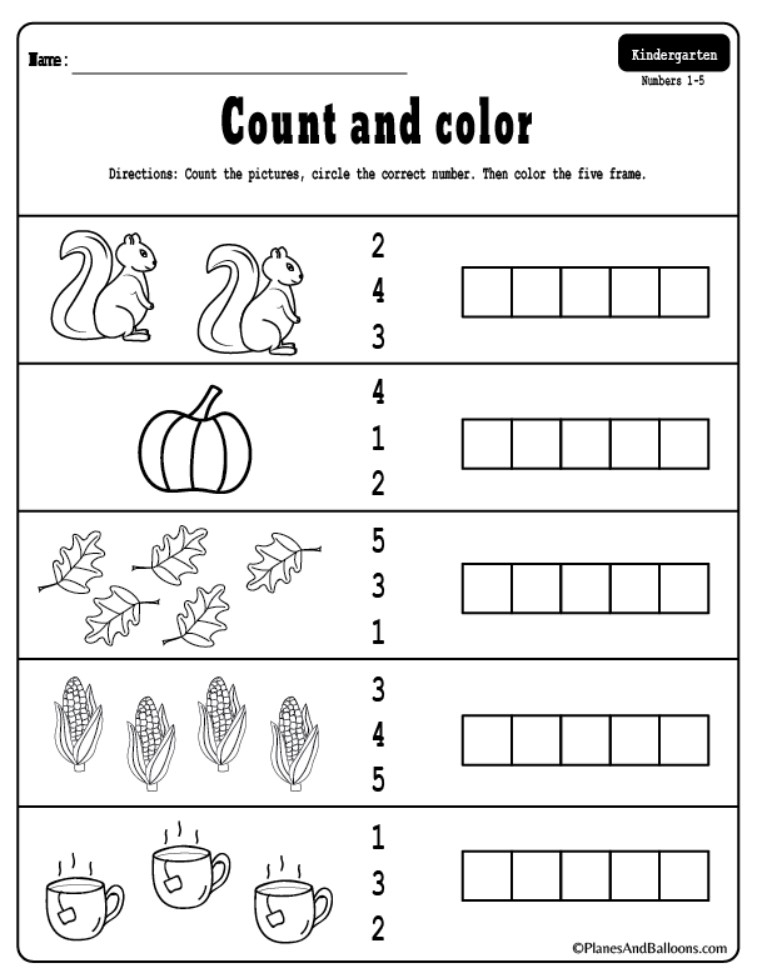 Free Kindergarten Math Worksheets Printable Fall Kindergarten Worksheets