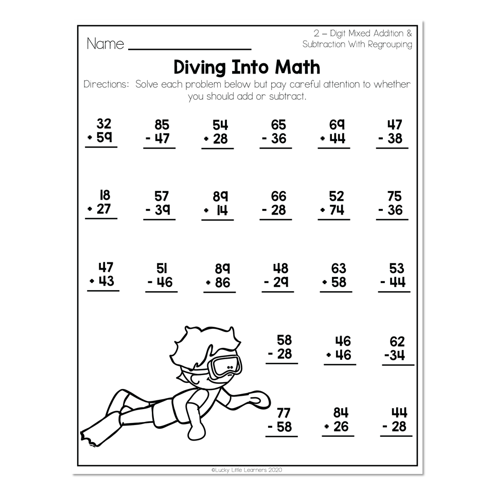 math worksheets 2 digit subtraction with regrouping