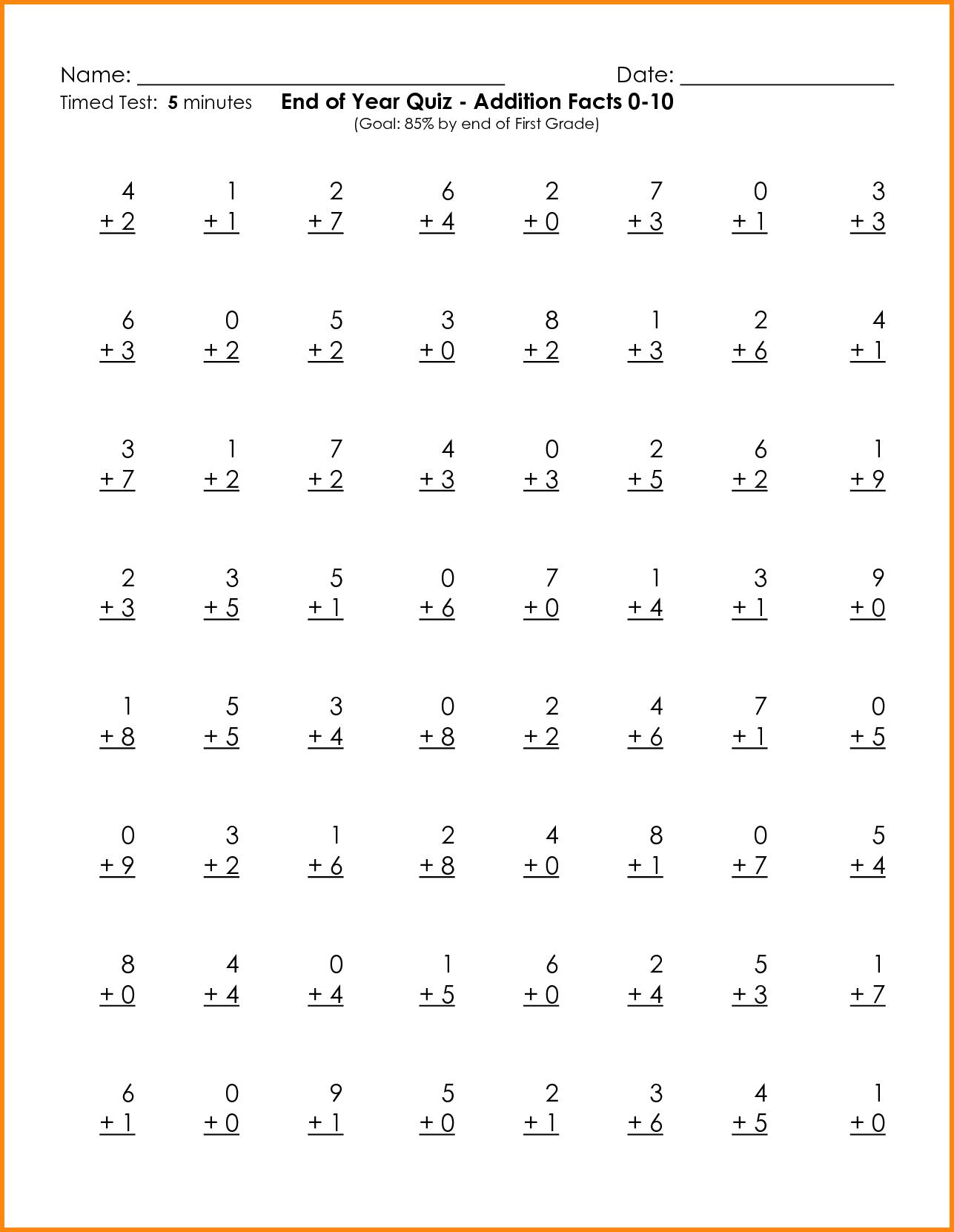 Free Math Worksheets For 1St Grade Addition Printable PDF Template