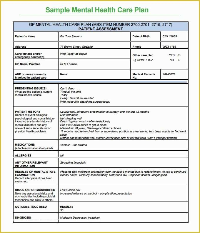 Free Mental Health Treatment Plan Template Of Mental Health Care Plan
