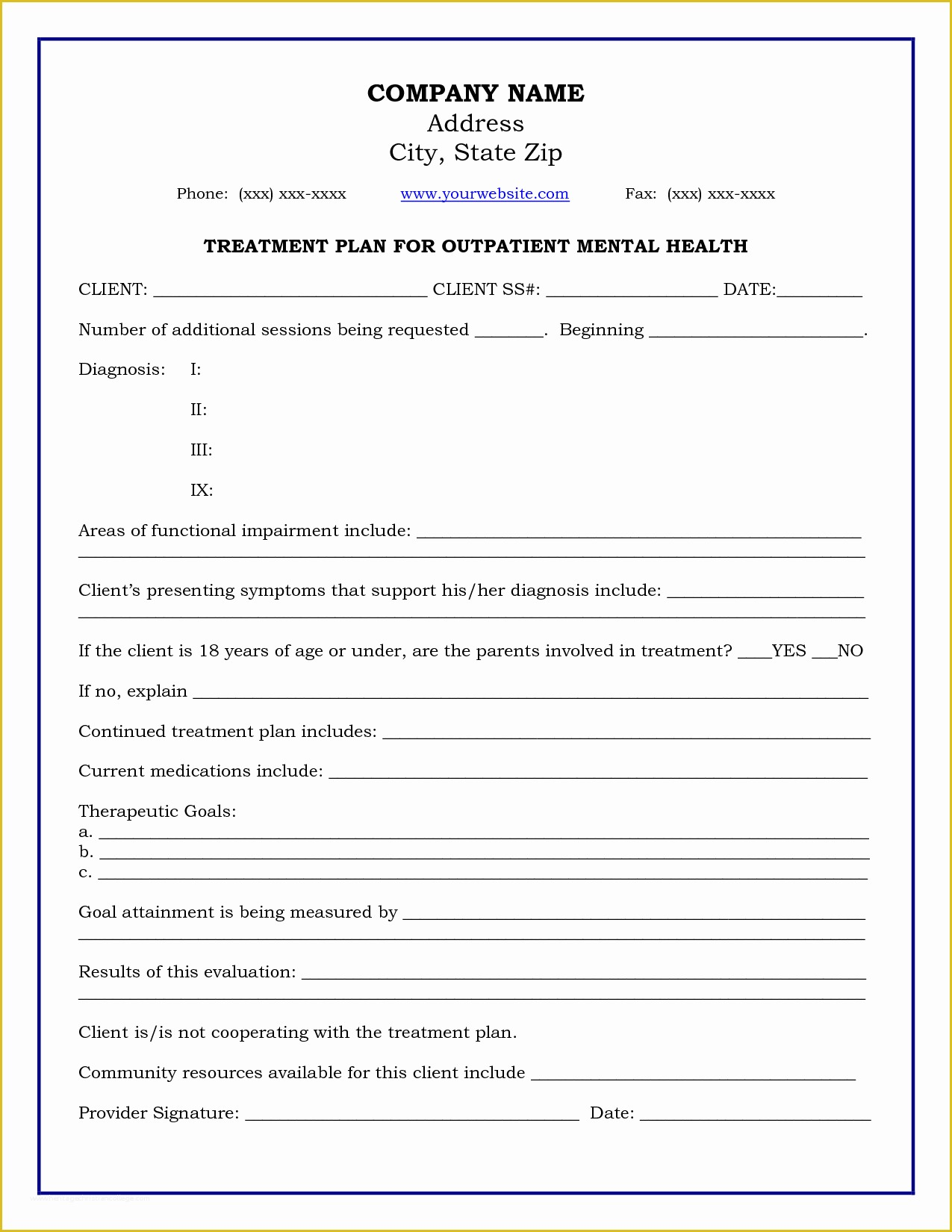 Free Mental Health Treatment Plan Template Of Treatment Plan Template