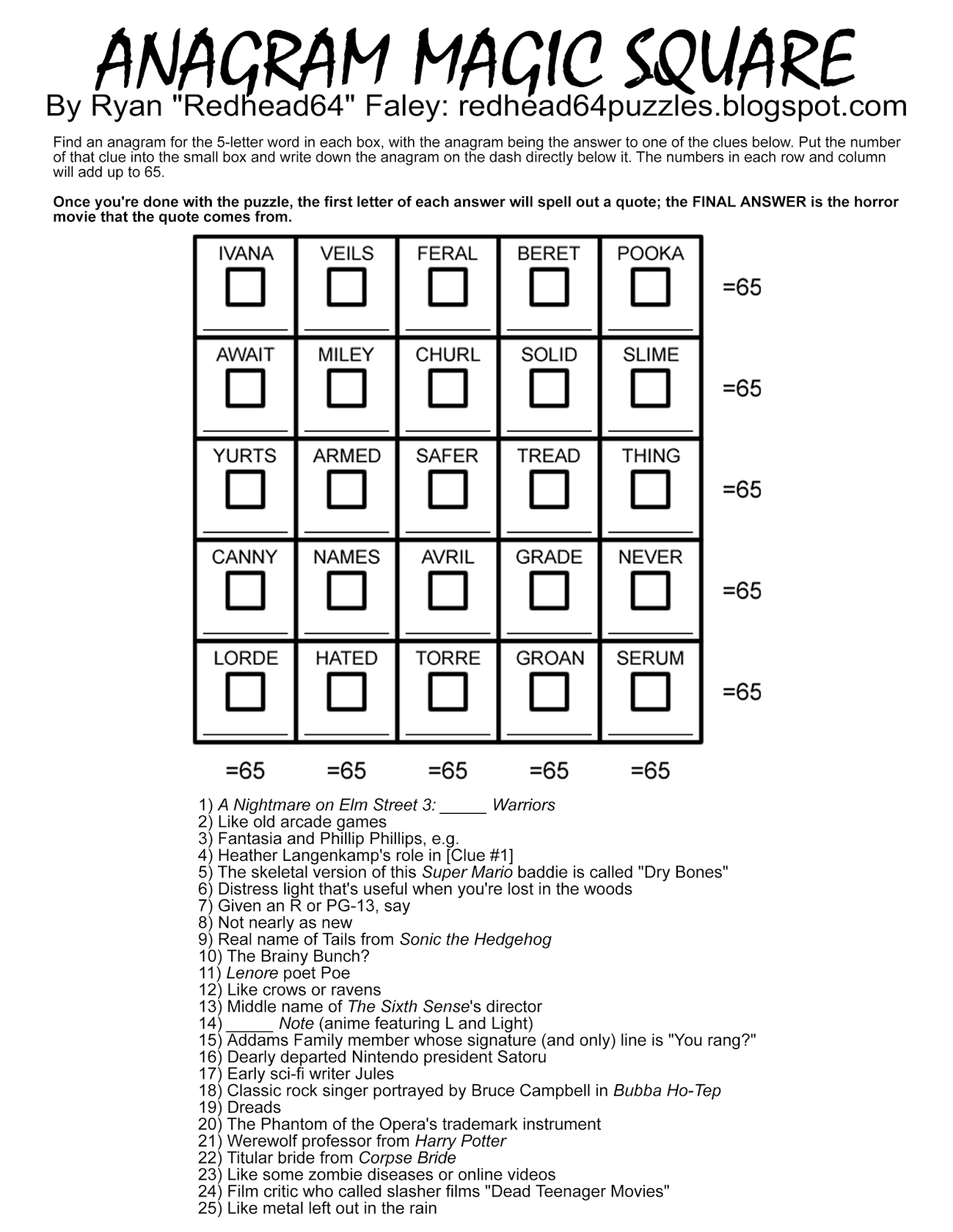 Free Printable Anagram Magic Square Puzzles Free Printable