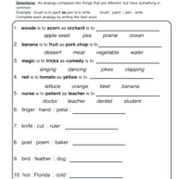 Free Printable Analogy Worksheets Tagn Worksheets Samples