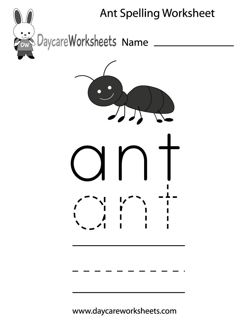 Free Printable Ant Spelling Worksheet For Preschool