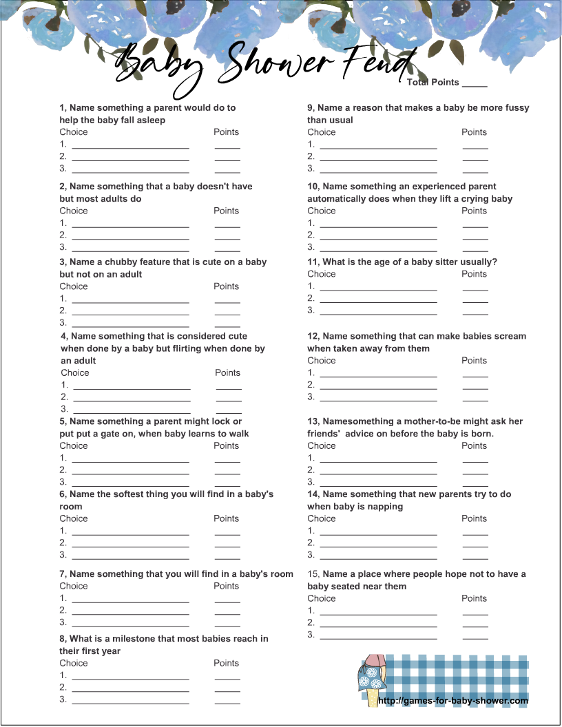Free Printable Baby Feud Baby Shower Family Feud Game