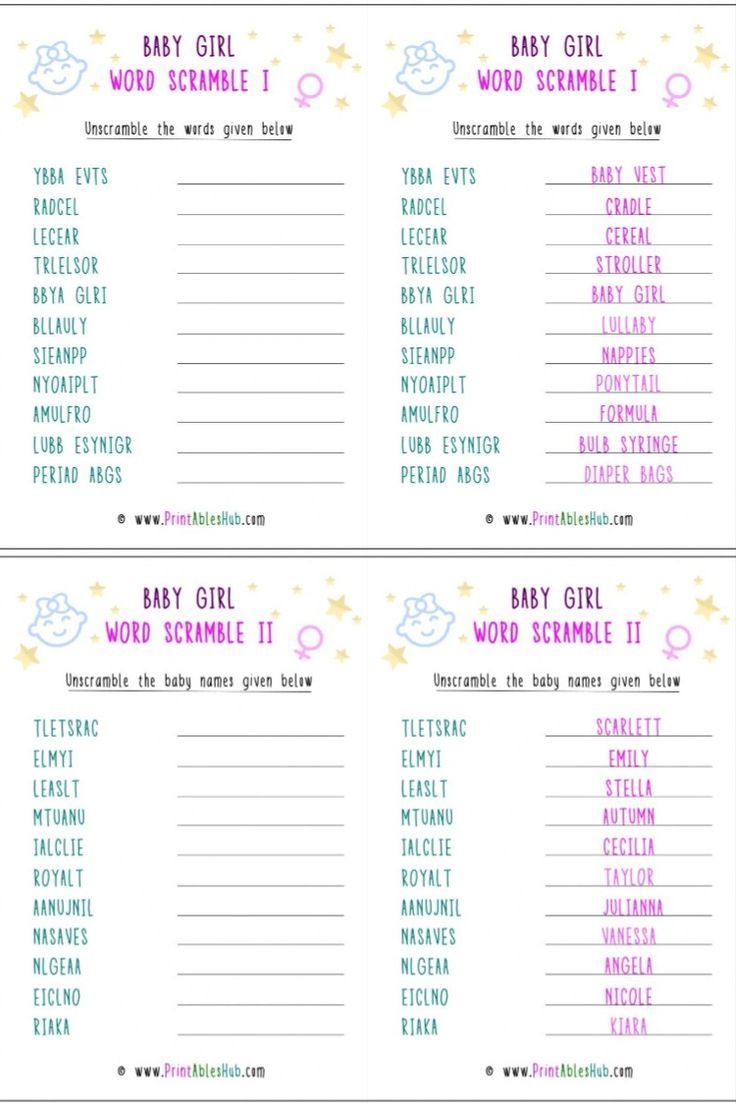 Free Printable Baby Girl Word Scramble PDF Included With Answers Key