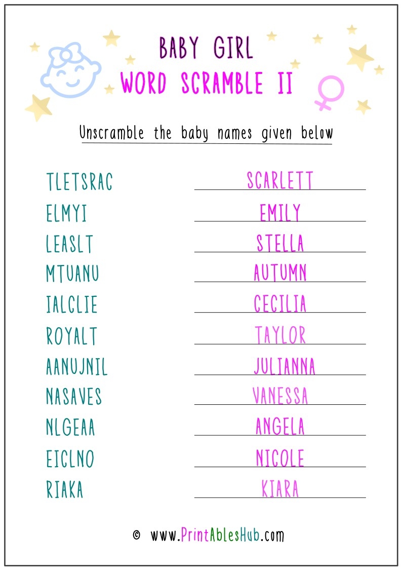 free printable baby scramble game with answers