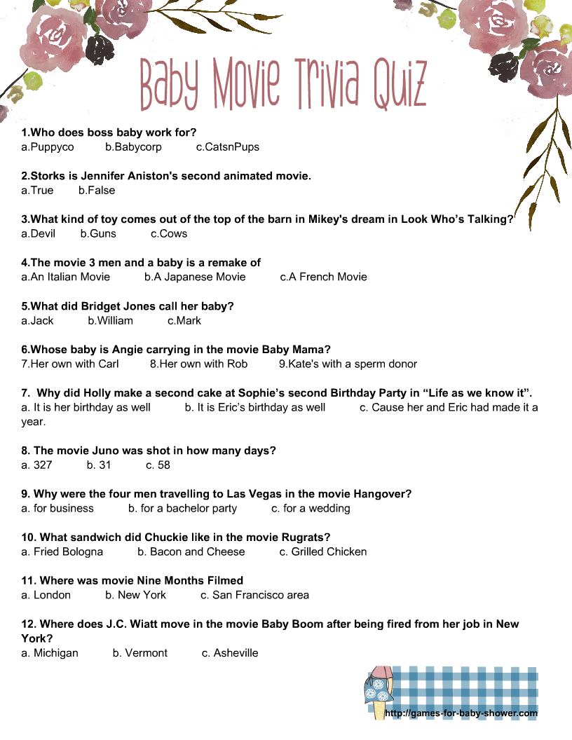 Free Printable Baby Movie Trivia Quiz With Answer Key
