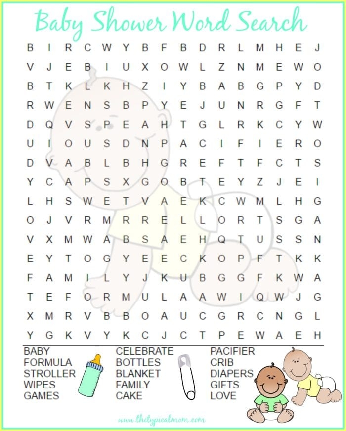 free printable baby shower word find games