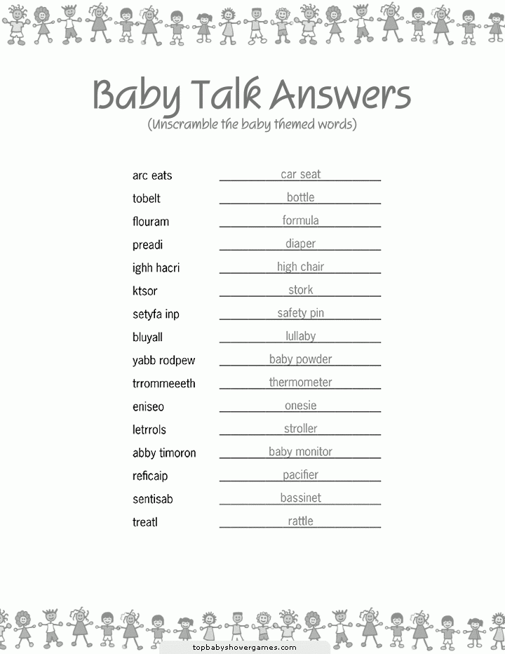 Free Printable Baby Shower Games Unscramble Words