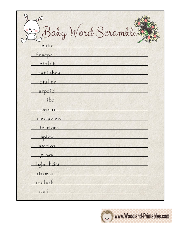 free printable baby shower games unscramble words