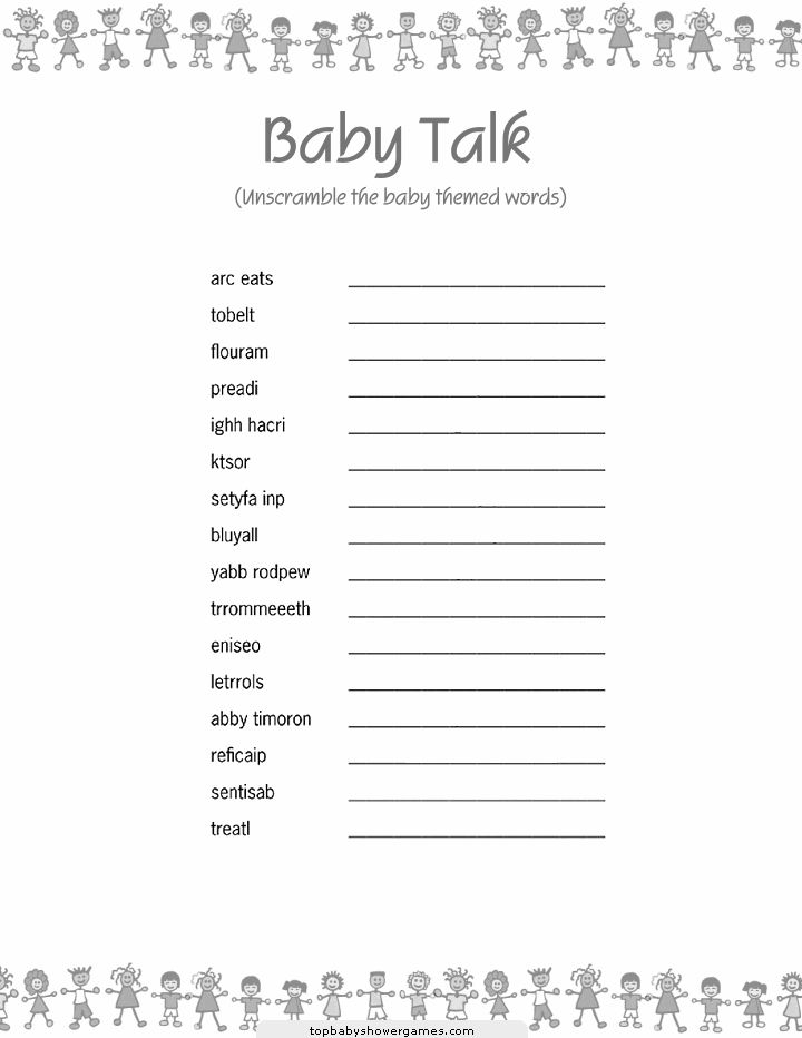 Free Printable Baby Shower Games Unscramble Words