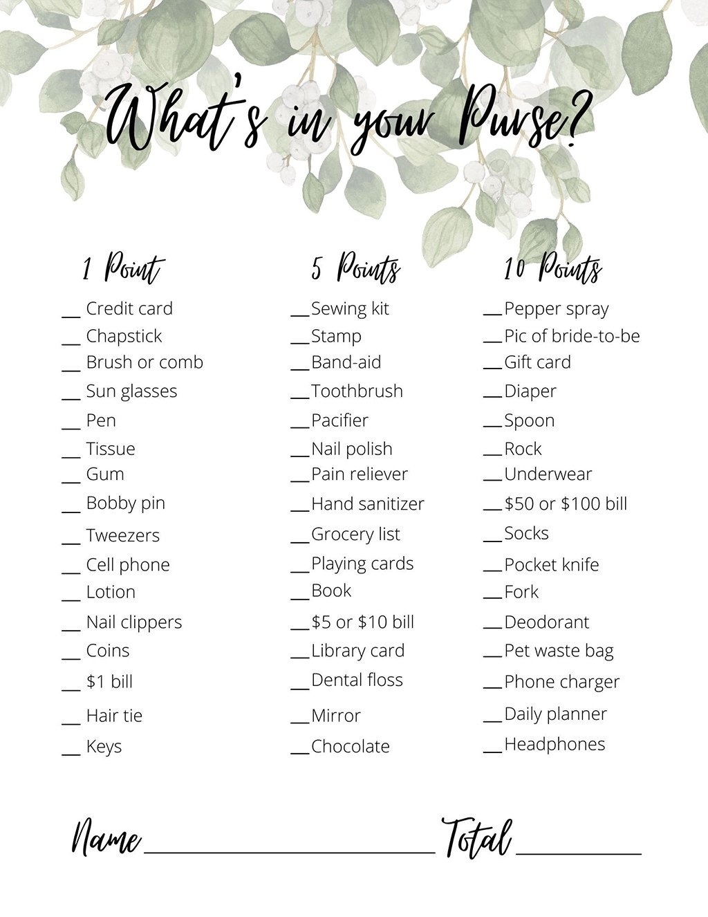 Free Printable Baby Shower Games What 39 s In Your Purse Fisher Arachis70