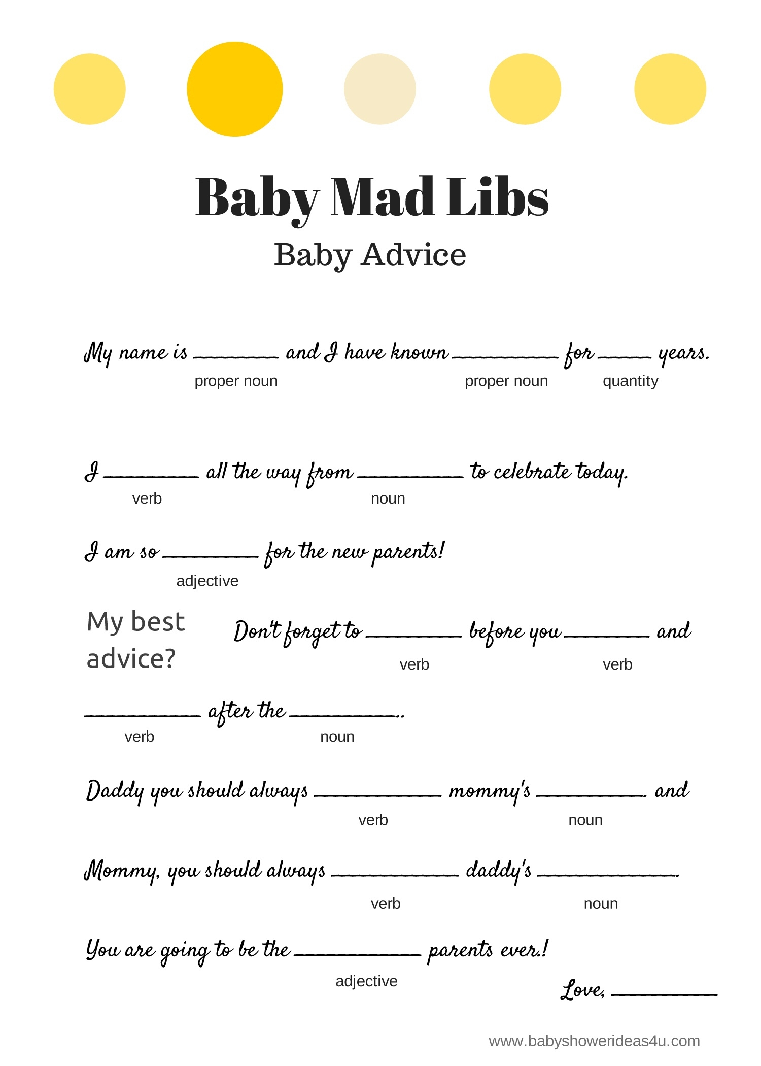 Free Printable Baby Shower Mad Lib Game Printable Madlibs